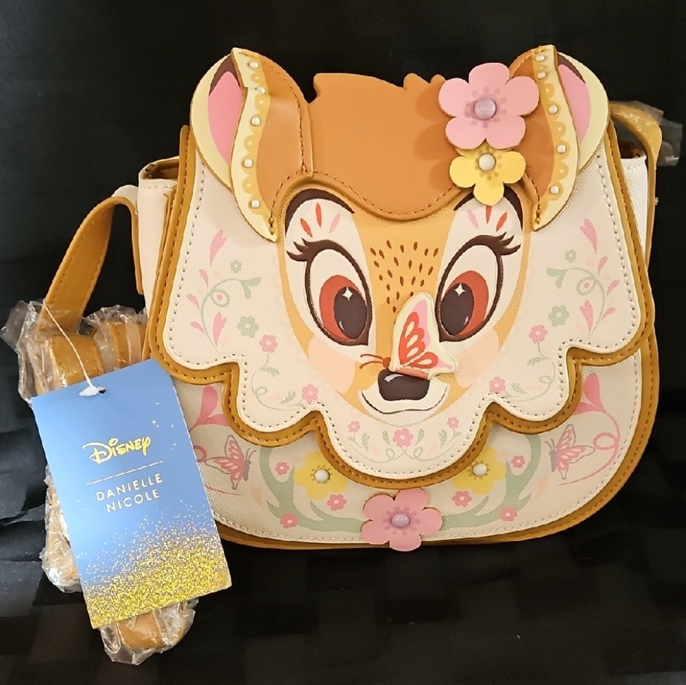 NWT Danielle Nicole Disney Bambi & Butterfly Scallop Saddle Crossbody Purse Bag
